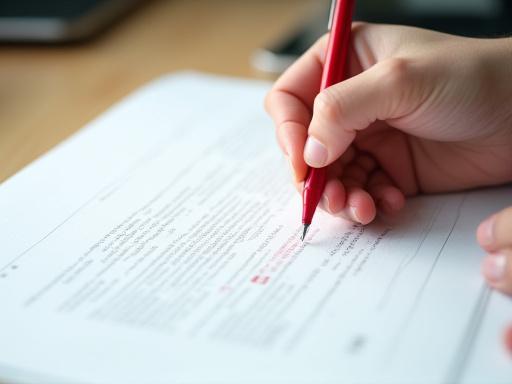 Un manuscrito siendo corregido con un bolígrafo rojo.